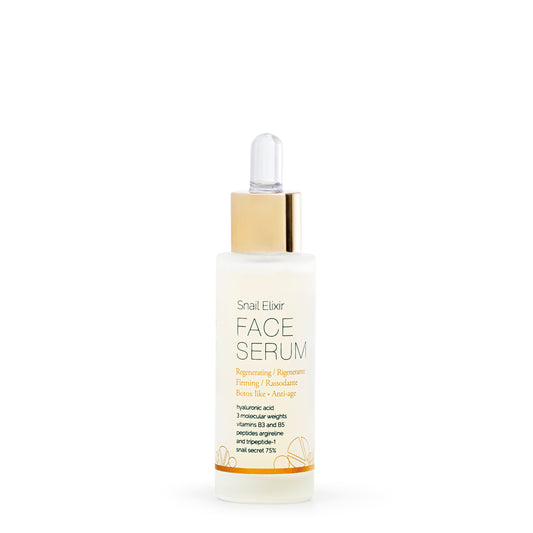 crema de fata anti imbatranire sau elixir de fata ce contine acid hialuronic, extract de melc, niacinamide si vitamine
