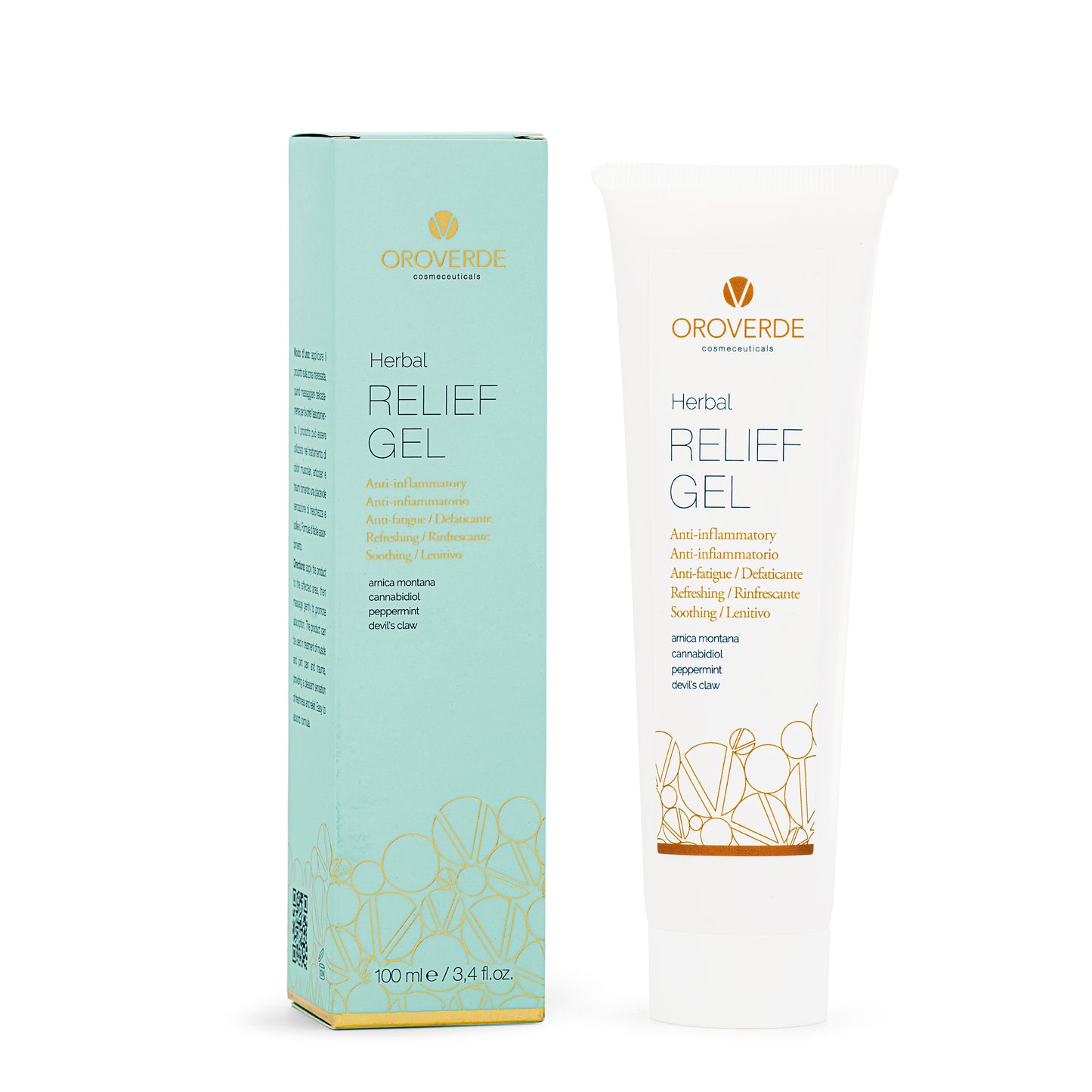 Ambalaj alaturi de gel antiinflamator cu arnica si ulei de canabis